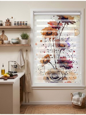 Adhome Suluboya Kır Çiçekleri Desenli Modern Botanik Dijital Baskılı Zebra Perde | Ölçü: 30 x 30