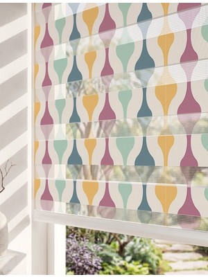 Adhome Geometrik Retro Dalgalı Çizgiler Dijital Baskılı Modern Zebra Perde | Ölçü: 30 x 30