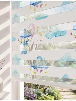Adhome Yağan Kalpler ve Gökkuşağı Dijital Baskılı Bebek Odası Zebra Perde | Ölçü: 30 x 30