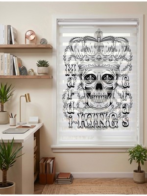 Adhome Mardi Gras King Taçlı Kurukafa Dijital Baskılı Lüks Zebra Perde | Ölçü: 30 x 30