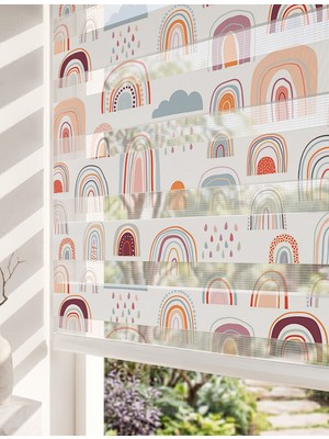 Adhome Pastel Boho Gökkuşağı ve Bulutlar Dijital Baskılı Sevimli Bebek Odası Zebra Perde | Ölçü: 30 x 30