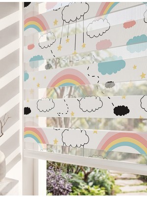 Adhome Pastel Gökkuşağı ve Bulutlar Dijital Baskılı Çocuk Odası Zebra Perde | Ölçü: 30 x 30