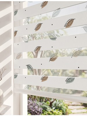 Adhome Minimalist Pastel Yapraklar Dijital Baskılı Estetik Zebra Perde | Ölçü: 30 x 30