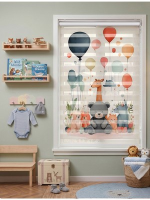 Adhome Balon Tutan Sevimli Orman Hayvanları Dijital Baskılı Zebra Perde | Ölçü: 30 x 30