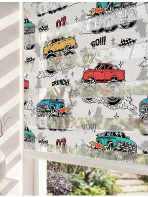 Adhome Aksiyon Dolu Canavar Kamyonlar Dijital Baskılı Çocuk Odası Zebra Perde | Ölçü: 30 x 30