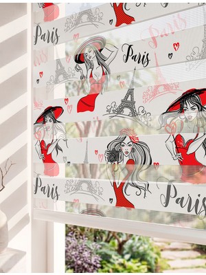 Adhome Paris Temalı Kırmızı Elbiseli Moda Ikonları Dijital Baskılı Estetik Zebra Perde | Ölçü: 30 x 30
