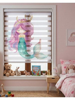 Adhome Pembe Saçlı Sevimli Deniz Kızı Dijital Baskılı Zebra Perde | Ölçü: 30 x 30