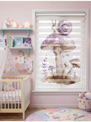 Adhome Mor Mantarlı Sevimli Salyangoz Dijital Baskılı Zebra Perde | Ölçü: 30 x 30