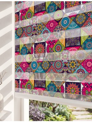 Adhome Renkli Bohem Patchwork Çini Mandala Dijital Baskılı Lüks Etnik Zebra Perde | Ölçü: 30 x 30