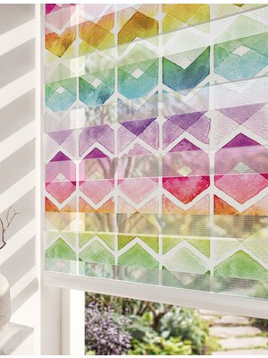 Adhome Gökkuşağı Suluboya Zikzak Dijital Baskılı Eğlenceli Bebek ve Çocuk Odası Zebra Perde | Ölçü: 30 x 30