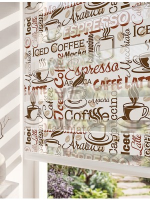 Adhome Espresso Latte Mocha Tipografi Dijital Baskılı Lüks Kahve Temalı Zebra Perde | Ölçü: 30 x 30