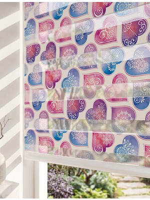 Adhome Mandala Desenli Renkli Kalpler Dijital Baskılı Estetik Zebra Perde | Ölçü: 30 x 30