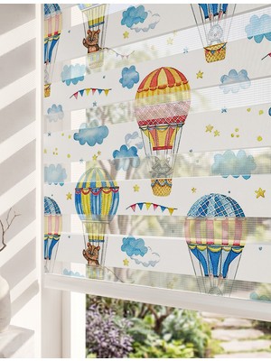 Adhome Gökyüzü Balonları ve Sevimli Hayvanlar Dijital Baskılı Bebek Odası Zebra Perde | Ölçü: 30 x 30