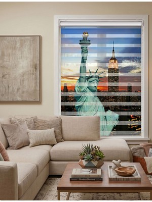 Adhome New York Özgürlük Anıtı ve Şehir Manzaralı Dijital Baskılı Zebra Perde | Ölçü: 30 x 30