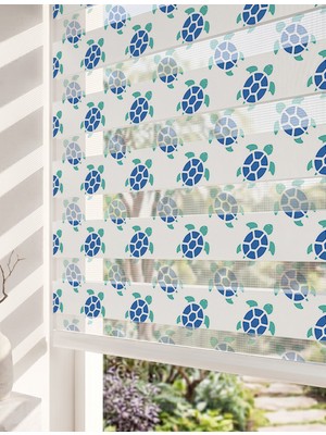 Adhome Minimalist Beyaz Zemin Mavi Noktalar Dijital Baskılı Lüks Ferah Zebra Perde | Ölçü: 30 x 30