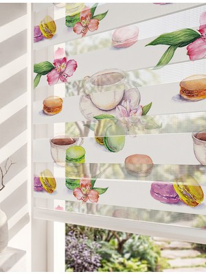 Adhome Renkli Makaronlar ve Çay Saati Dijital Baskılı Lüks Mutfak Kafe Zebra Perde | Ölçü: 30 x 30