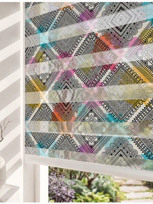 Adhome Bohem Etnik Çini Desenli Dijital Baskılı Estetik Zebra Perde | Ölçü: 30 x 30