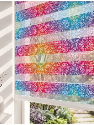 Adhome Gökkuşağı Renkli Mandala Desenli Dijital Baskılı Lüks Bohem Zebra Perde | Ölçü: 30 x 30