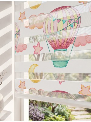 Adhome Pastel Uçan Balonlar ve Bulutlar Dijital Baskılı Bebek Odası Zebra Perde | Ölçü: 30 x 30