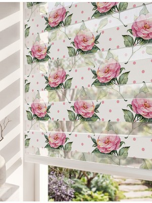Adhome Pembe Puantiyeli Pembe Güller Dijital Baskılı Romantik Floral Zebra Perde | Ölçü: 30 x 30