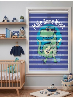 Adhome Gitarist Dinozor Make Some Noise Dijital Baskılı Erkek Çocuk Odası Zebra Perde | Ölçü: 30 x 30