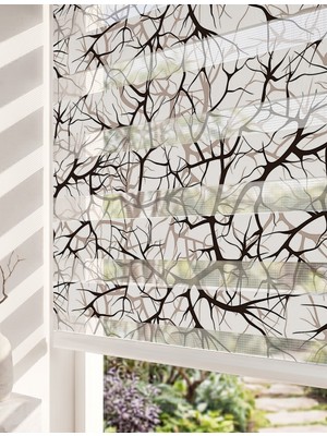 Adhome Soyut Ağaç Dalları Dokusu Dijital Baskılı Lüks Minimalist Modern Zebra Perde | Ölçü: 30 x 30