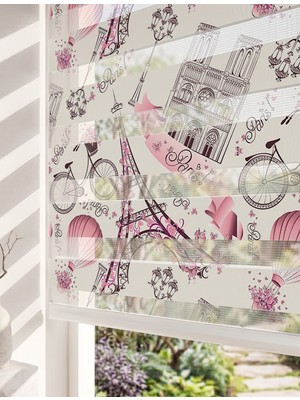 Adhome Romantik Paris Eyfel Kulesi Dijital Baskılı Zebra Perde Dekoratif Tasarım | Ölçü: 30 x 30