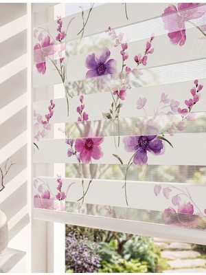 Adhome Pembe ve Mor Çiçekler Dijital Baskılı Romantik Zebra Perde | Ölçü: 30 x 30