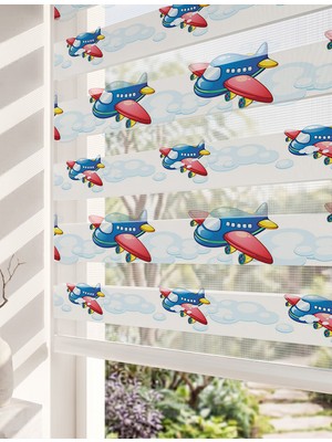 Adhome Sevimli Uçaklar ve Bulutlar Dijital Baskılı Bebek Odası Zebra Perde | Ölçü: 30 x 30