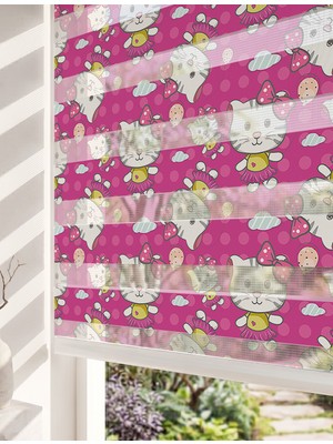 Adhome Pembe Sevimli Kediler Dijital Baskılı Lüks Eğlenceli Kız Çocuk Odası Zebra Perde | Ölçü: 30 x 30