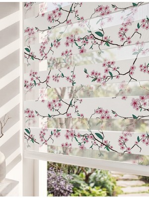 Adhome Sakura Kiraz Çiçekleri Dijital Baskılı Bahar Esintisi Zebra Perde | Ölçü: 30 x 30