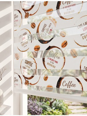 Adhome Kahve Lekeleri ve Çekirdekleri Dijital Baskılı Lüks Kahve Temalı Zebra Perde | Ölçü: 30 x 30