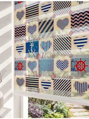Adhome Denizcilik Temalı Patchwork Çapa ve Dümen Dijital Baskılı Estetik Zebra Perde | Ölçü: 30 x 30