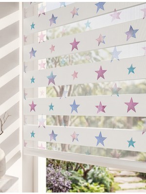 Adhome Suluboya Pastel Yıldızlar Dijital Baskılı Bebek Odası Zebra Perde | Ölçü: 30 x 30