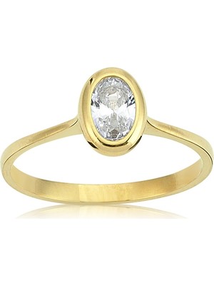 Fasek Gold Gümüş Yüzük - 0.60 Ct Pırlanta Montörü Swarovski Oval Taşlı 925 Ayar Gümüş Yüzük-Hediye Tektaş Yüzük