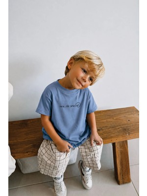Cigit Slogan Baskılı T-Shirt 2-10 Yaş Indigo