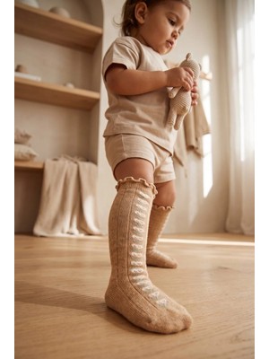 Bony Socks Bebek Çiçek Desenli Soket Çorap Kahverengi