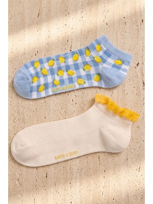 Bony Socks Kadın 2'li Limon Desenli Step Çorap