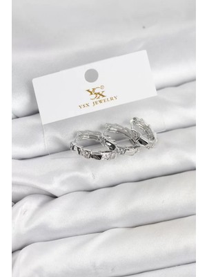 Uravas Store Pirinç Gümüş Renk Zirkon Taşlı Halka Yılan Model Ysx Trio Küpe Seti - TJ-BKP11573