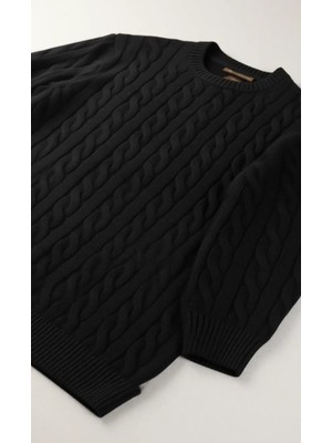 ModeXL Mode Xl Büyük Beden Erkek Kazak Bisiklet Yaka Siyah Desenli Günlük Stil