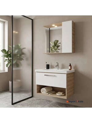Kale Trevi 80 Cm Beyaz-Meşe Banyo Dolabı Takımı