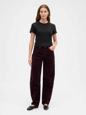 Gap Kadın Bordo High Rise Barrel Kadife Pantolon