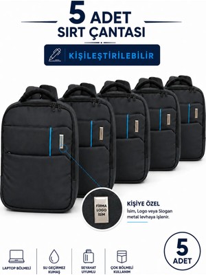 Başkent Çanta Promosyon Sırt Çanta Laptop Bölmeli Seyahat Çanta 5 Adet Özel / Isim Baskı Logo Çoklu Alım 15.6" Inç 8683255014194