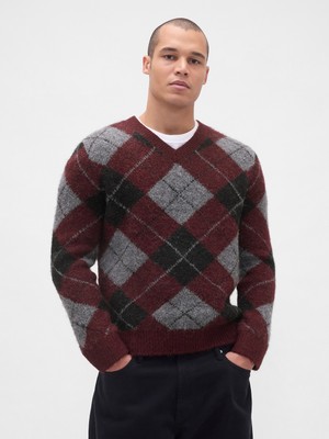 Gap Erkek Bordo Brushed V Yaka Kazak