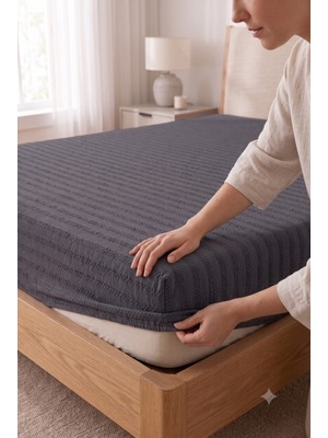 Miabella Home %100 Pamuk Armürlü Çift Kişilik Lastikli Çarşaf Fitted Yumuşak Dokulu Tek Kişilik Lastikli Çarşaf
