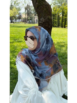 Qalortex Scarf Pamuklu Soft Meva Desen Eşarp-Blueberry