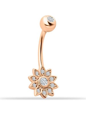 Taşlı Çiçek Motifli Göbek Piercing