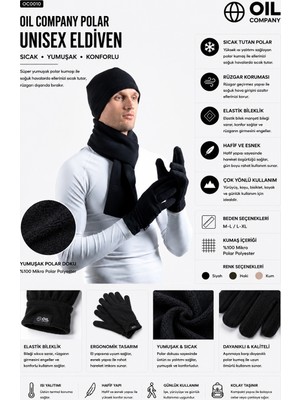 Oil Company Oıl Company Siyah Polar Eldiven Rüzgar Geçirmez Polyester Outdoor Kullanım İçin