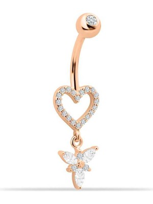 Taşlı Sallantılı Kalp Gösterişli Göbek Piercing