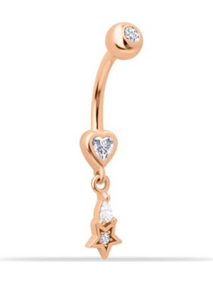 Kalp Taşlı Yıldız Sallantılı Göbek Piercing